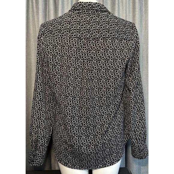 Calvin Klein Black & White CK All Over Logo Women's Long Sleeve Shirt Blouse M - Picture 8 of 16